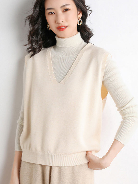 Damen Oversize V-Ausschnitt Feinstrickweste mit Rippenbund Shop Nory