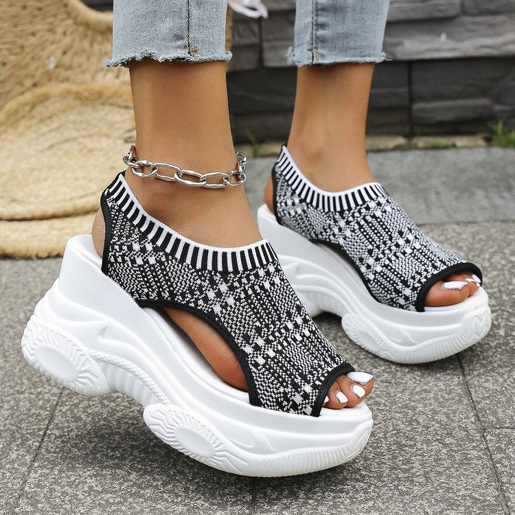 Damen Sneaker-Sandaletten mit atmungsaktivem Strickdesign und komfortablem Plateau Shopnory