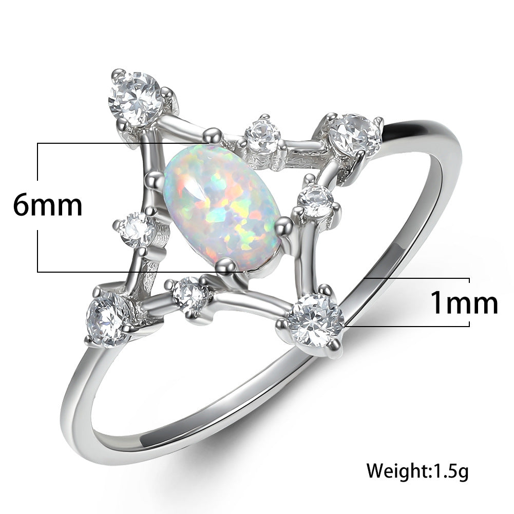 Damen Ring mit funkelnden Zirkonia und schimmerndem Opal-Motiv Shop Nory