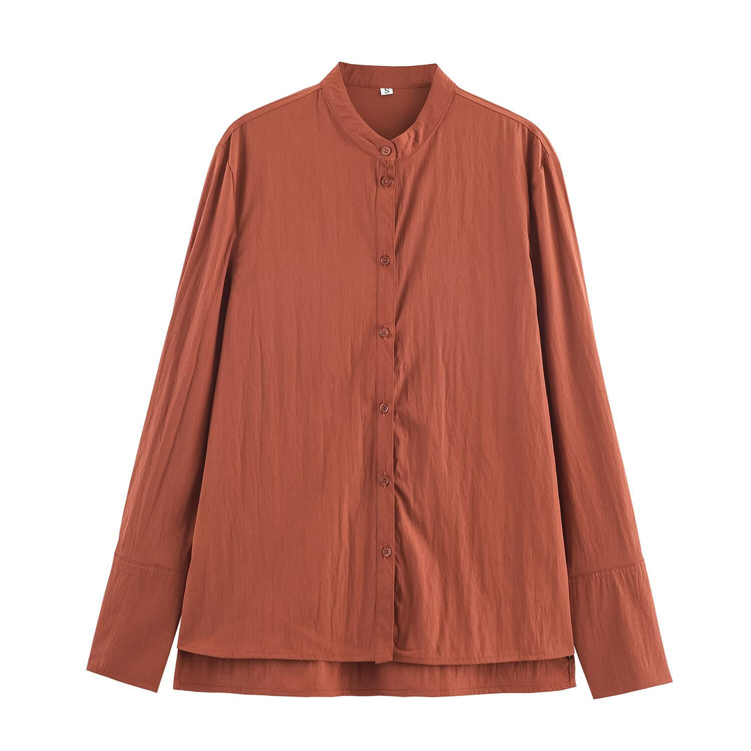 Damen Oversize Hemdbluse mit Mandarinkragen und durchgehender Knopfleiste Shop Nory