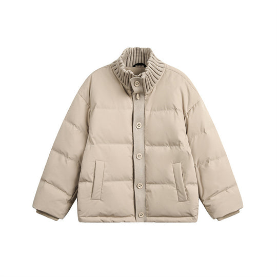 Unisex Kurze gesteppte Oversize-Wattierjacke mit Rippenkragen und Druckknopfverschluss Shop Nory
