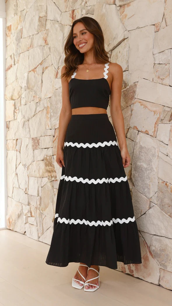 Damen Zwei-Teiliges Set aus gerafftem Crop-Top und voluminösem Maxirock