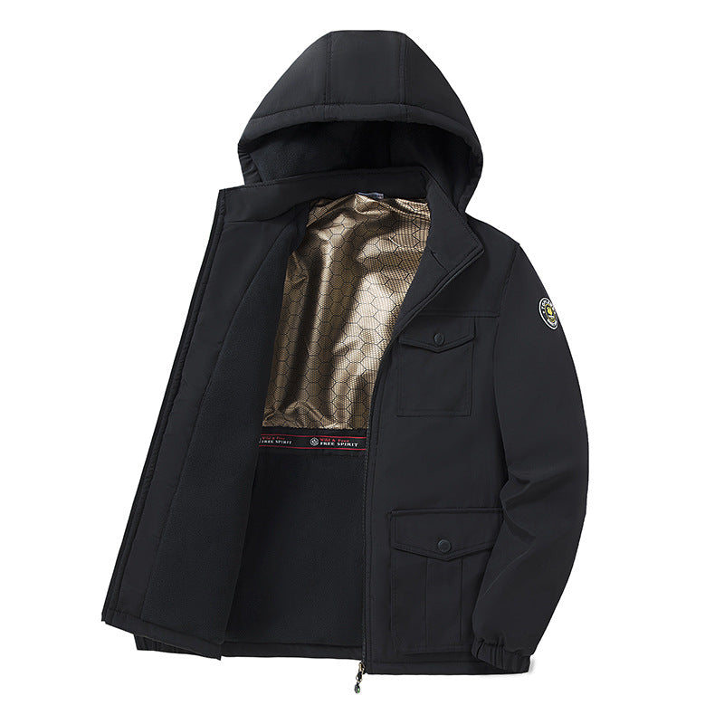 Herren Winddichter Fleecegefütterter Parka mit Kapuze und Multifunktionstaschen Shop Nory