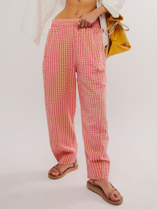 Karo BaumwollgewShopnoryte Lässige College-Style Bubble-Hosen