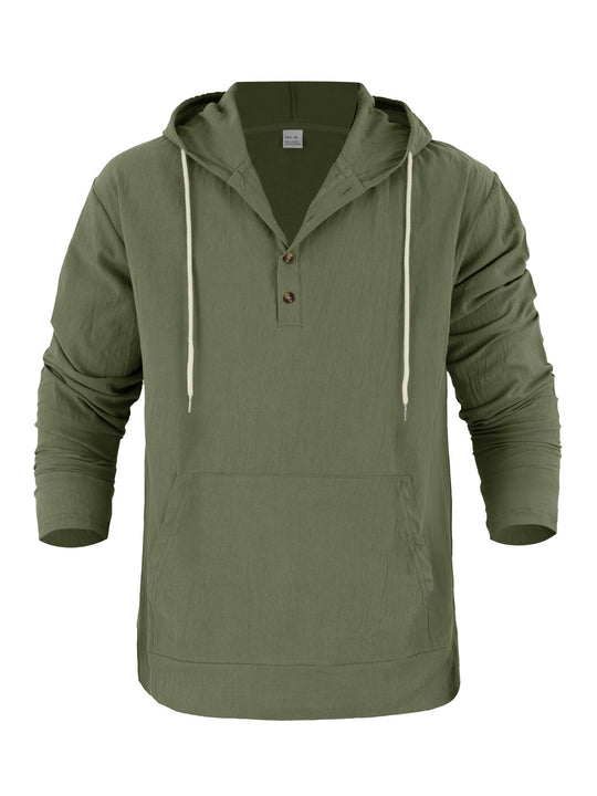 Herren Leichter Kapuzen-Henley aus Baumwoll-Leinen mit Kängurutasche Shop Nory