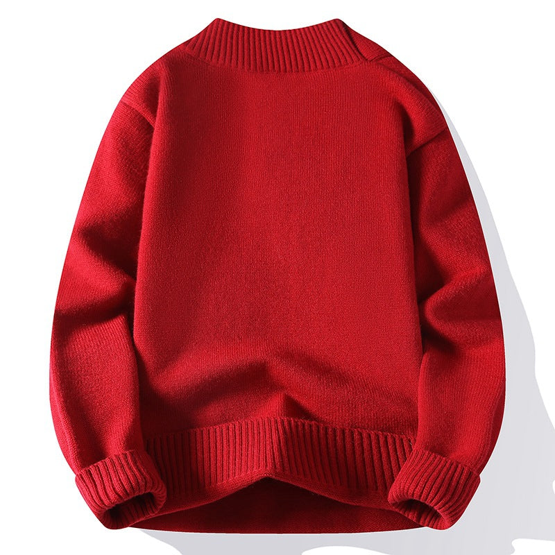 Herren V-Ausschnitt Strickpullover mit integriertem Kontraststreifen-Schal und gerippten Bündchen Shop Nory