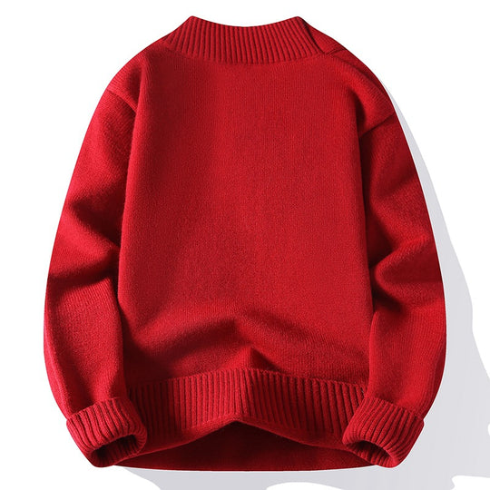 Herren V-Ausschnitt Strickpullover mit integriertem Kontraststreifen-Schal und gerippten Bündchen Shop Nory