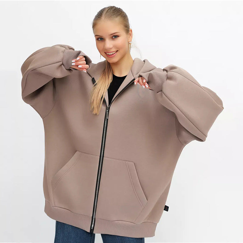 Damen lässiger Oversized Zip-Hoodie mit tiefen Taschen