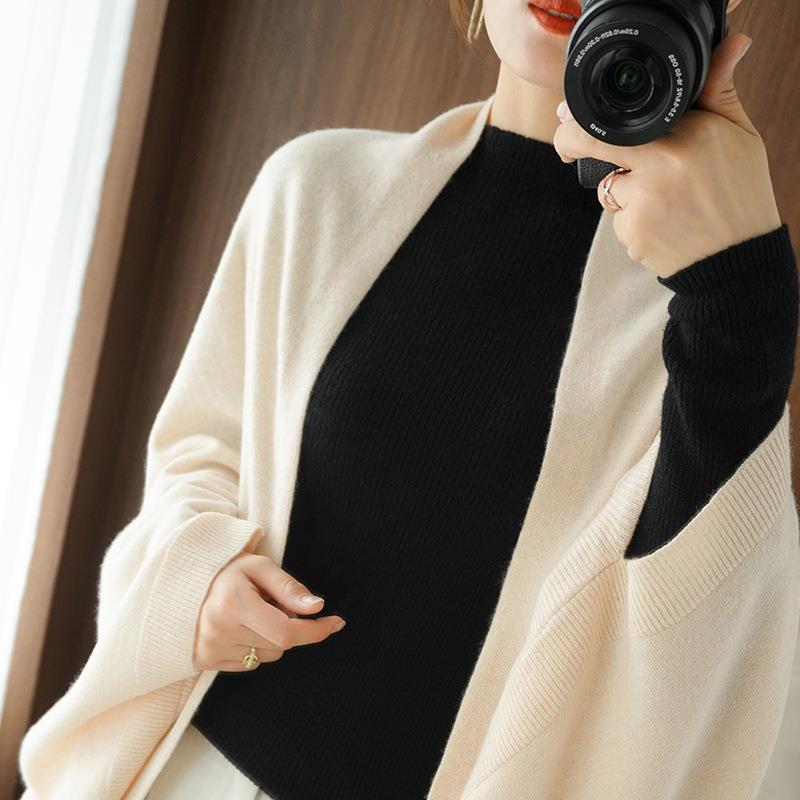 Damen Langer offener Kaschmir‑Look Strick-Wrap mit überschnittener Ärmelpartie Shop Nory