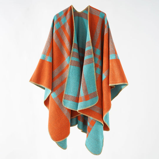 Damen Oversize-Webponcho im kastigen Kimono-Fall mit geometrischer Karo-Struktur Shop Nory