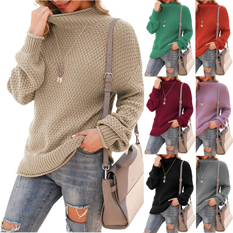 Damen Grobstrickpullover mit hohem Kragen und strukturierter Oberfläche
