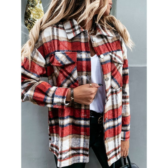 Damen Oversized Karo-Hemdjacke mit Druckknöpfen und aufgesetzten Brusttaschen Shop Nory