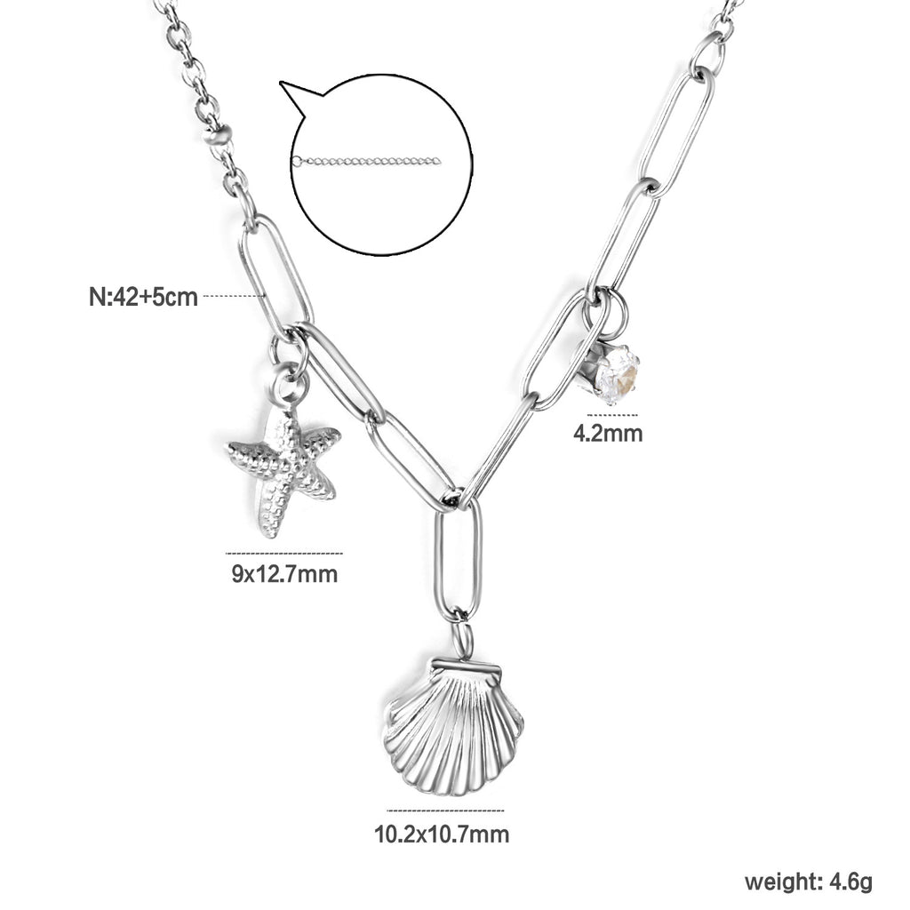 Damen Halskette mit maritimem Muschel- und Sternenanhänger Shop Nory