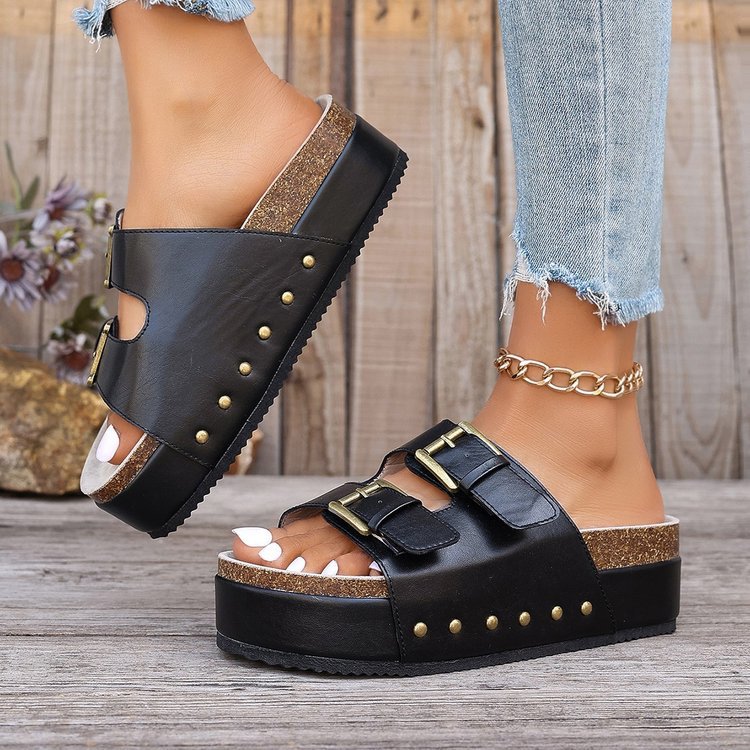 Damen Luftige Sandalen mit doppeltem Riemendesign und praktischen Schnallen