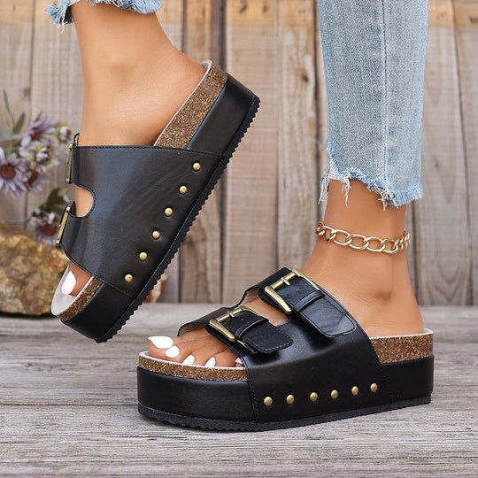 Damen Luftige Sandalen mit doppeltem Riemendesign und praktischen Schnallen