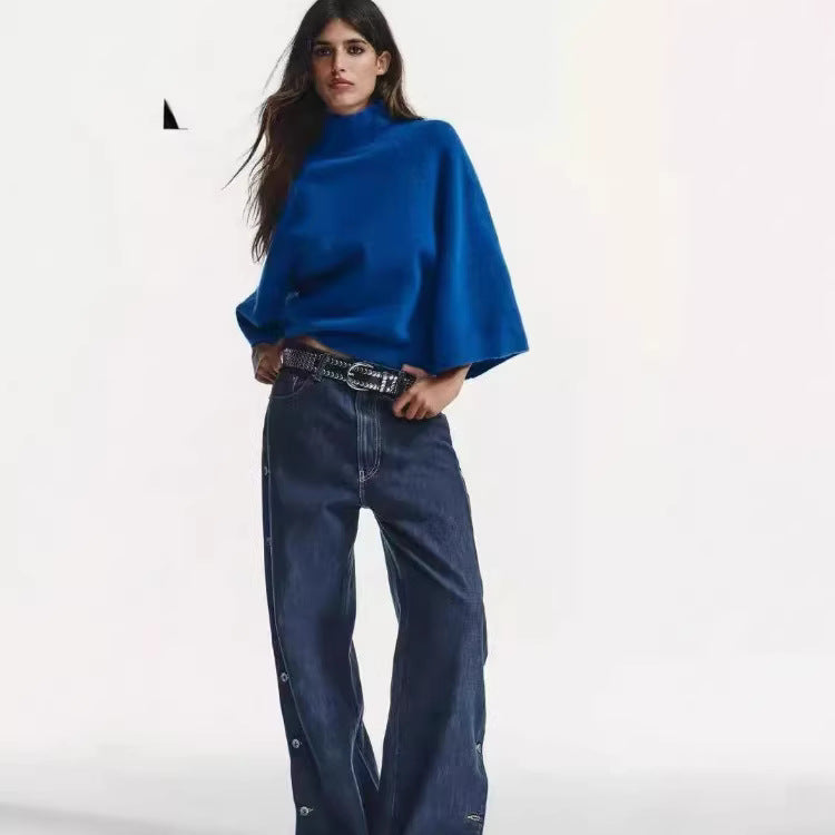 Damen Oversize Strickponcho mit Rollkragen und Raglanärmeln Shop Nory