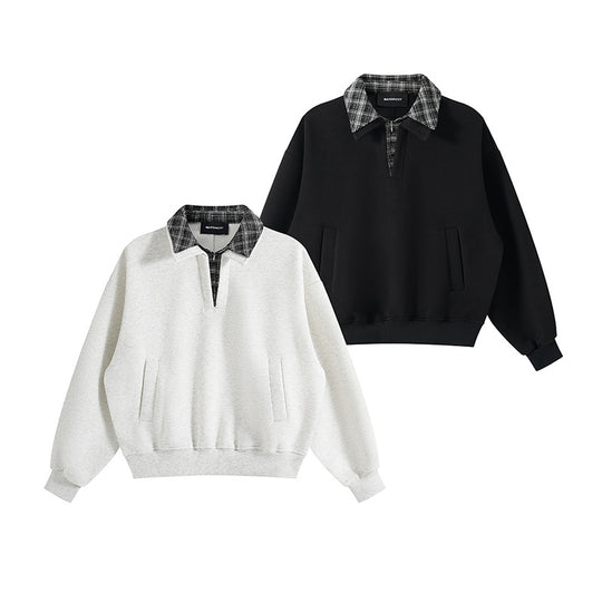 Unisex Lagenlook-Sweatshirt mit eingenähtem Karokragen und seitlichen Einschubtaschen Shop Nory