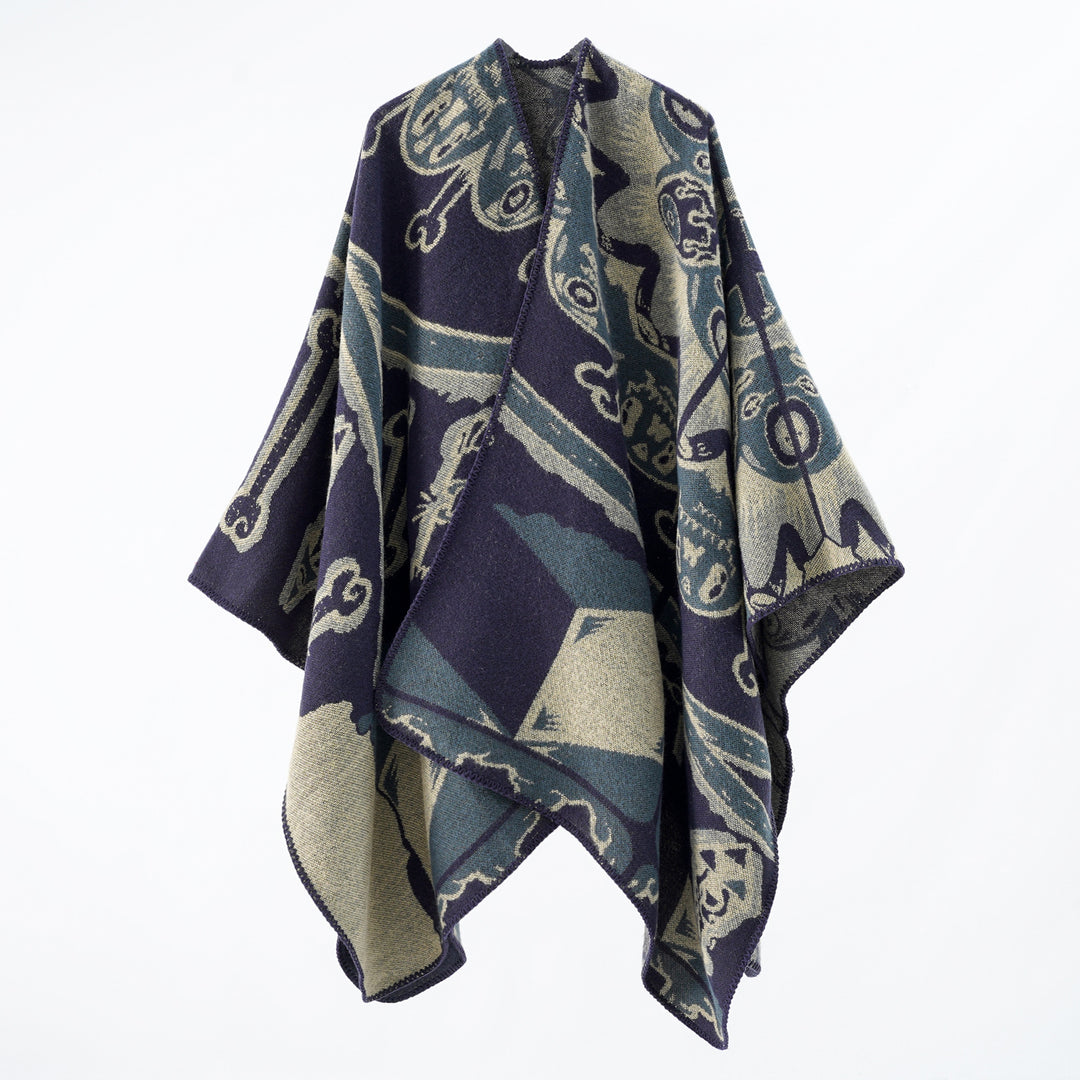 Damen Statement-Capeponcho aus jacquardgewebtem Wollmix mit Skull- und Knochenmuster Shop Nory