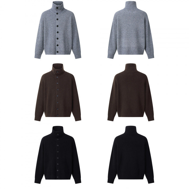 Unisex Boxy-Strickjacke mit Hemdkragen, gerippter Struktur und durchgehender Knopfleiste Shop Nory