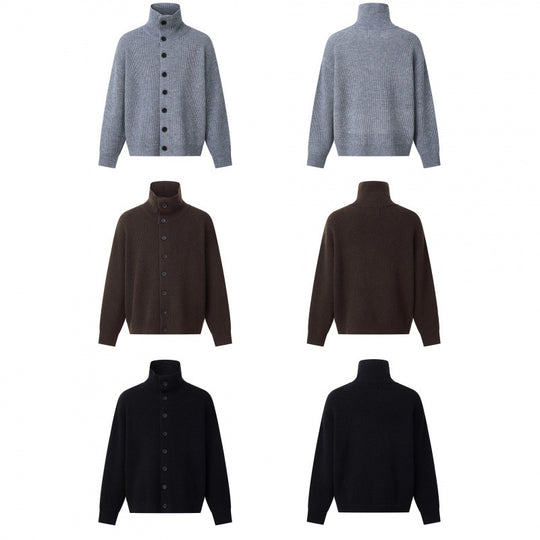 Unisex Boxy-Strickjacke mit Hemdkragen, gerippter Struktur und durchgehender Knopfleiste Shop Nory