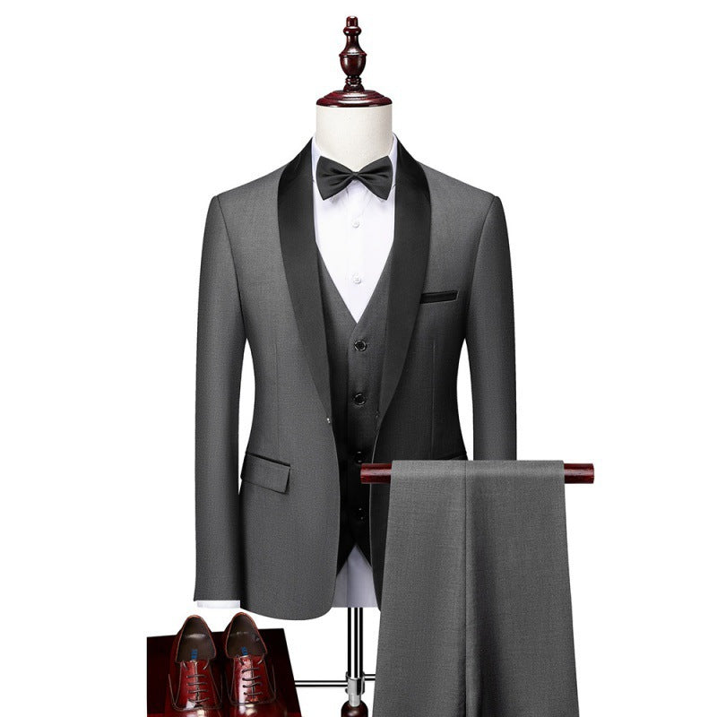 Herren nan dreiteiliges Smoking-Set mit Schalkragen, taillierter Weste und schlanker Passform