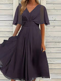 Damen elegantes Maxikleid mit fließenden Ärmeln und V-Ausschnitt Shopnory