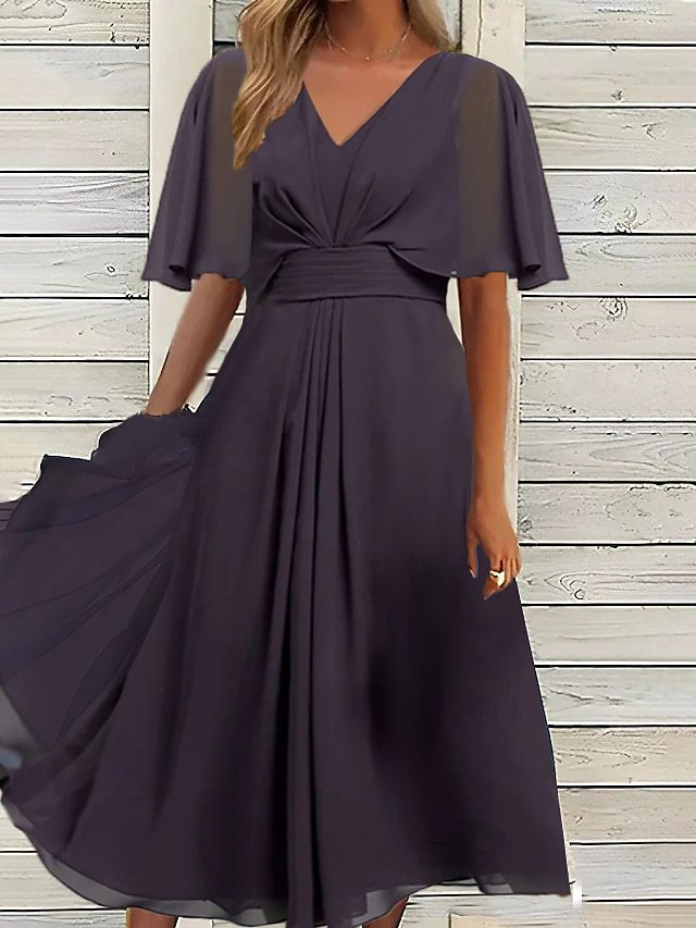 Damen elegantes Maxikleid mit fließenden Ärmeln und V-Ausschnitt Shopnory