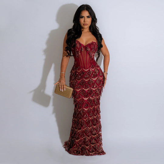 Damen Elegantes Abendkleid mit Kristallverzierung