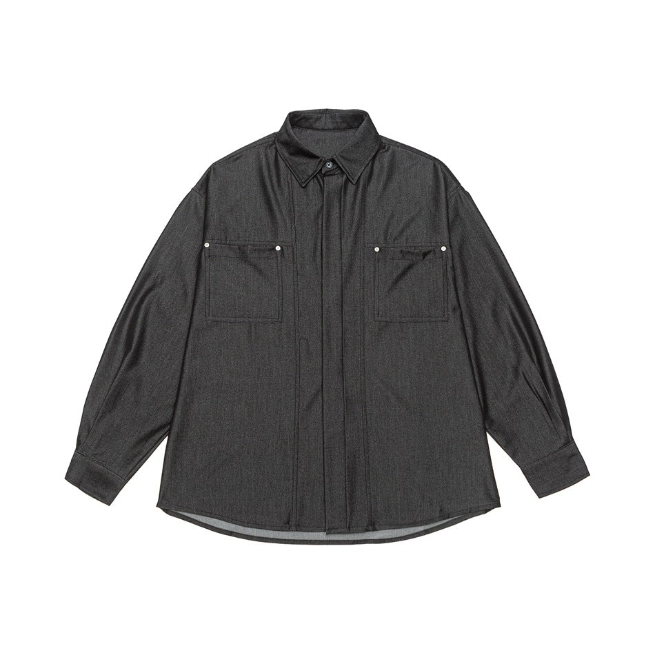 Herren Oversize Hemdjacke aus leichter Denim-Qualität mit verdeckter Knopfleiste und Brusttaschen Shop Nory