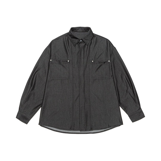 Herren Oversize Hemdjacke aus leichter Denim-Qualität mit verdeckter Knopfleiste und Brusttaschen Shop Nory