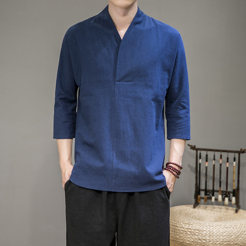 Herren modern geschnittene Kimono-Hemdjacke mit V-Kragen und 3/4-Ärmeln Shop Nory