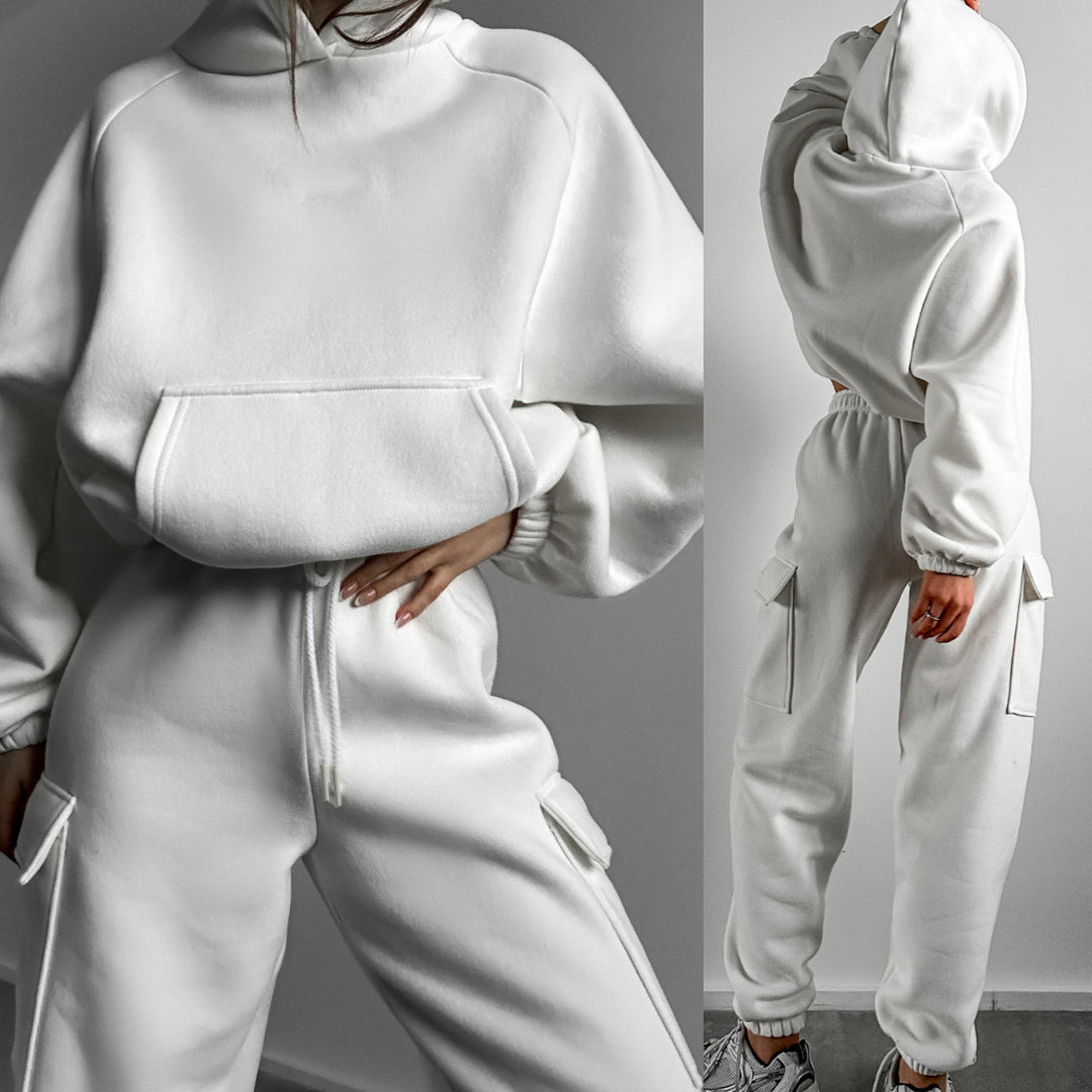Damen oversized Hoodie mit Kängurutasche und Cargo-Jogginghose Set Shop Nory