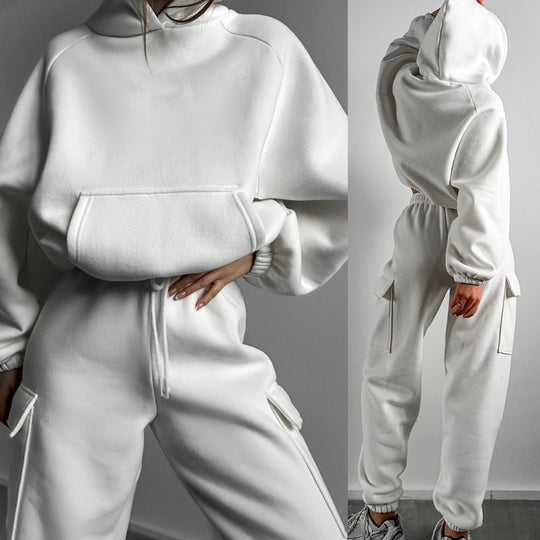 Damen oversized Hoodie mit Kängurutasche und Cargo-Jogginghose Set Shop Nory