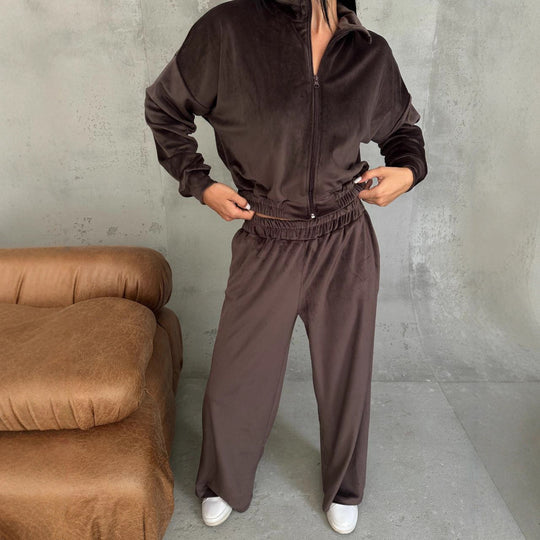 Damen Samt-Loungewear-Set mit kurzem Reißverschluss und geraffter Taillenpartie Shop Nory