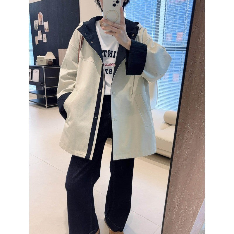 Unisex Oversized utilitarischer Trenchcoat mit kontrastiertem Innenfutter und Kapuze Shop Nory