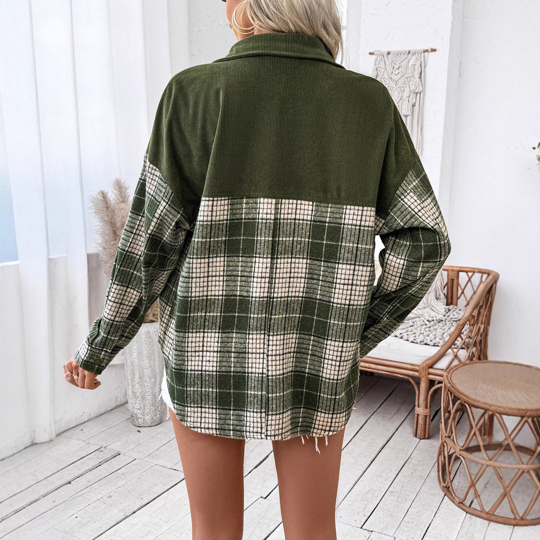 Damen Oversize-Hemdjacke im Karo mit Cordkragen und aufgesetzten Brusttaschen Shop Nory