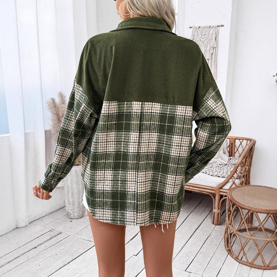 Damen Oversize-Hemdjacke im Karo mit Cordkragen und aufgesetzten Brusttaschen Shop Nory