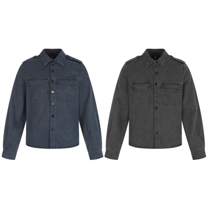 Damen Kastenförmige Overshirt-Jacke aus Denim mit Schulterklappen und aufgesetzten Brusttaschen Shop Nory