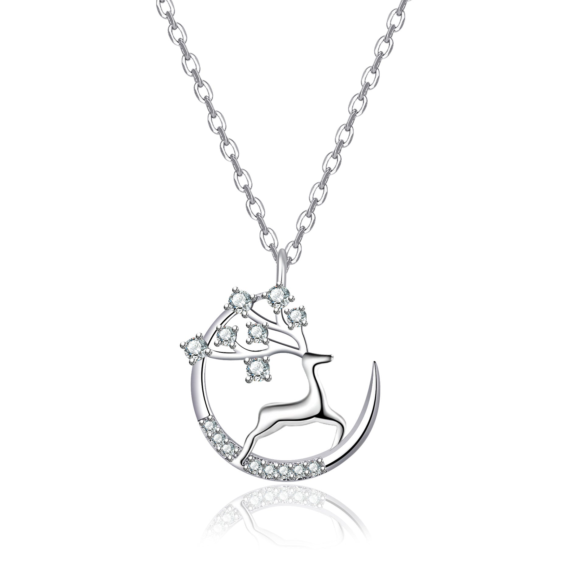 Damen Halskette mit zauberhaftem Reh-Motiv und funkelnden Zirkonia Shop Nory