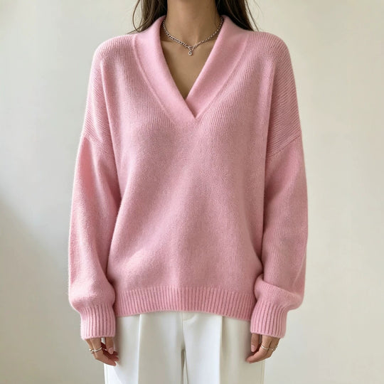 Damen Kaschmir-Touch V-Ausschnitt Relax-Pullover mit Raglanärmeln Shop Nory