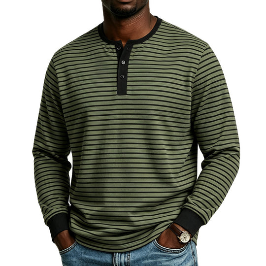 Herren Gestreiftes Langarm-Henleyshirt aus Baumwollmischung mit Knopfleiste Shop Nory