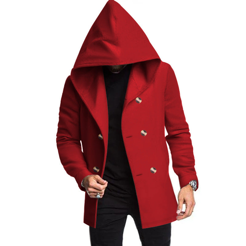 Herren Kapuzenmantel mit übergroßer Kapuze und Doppelknopf-Leiste Shop Nory