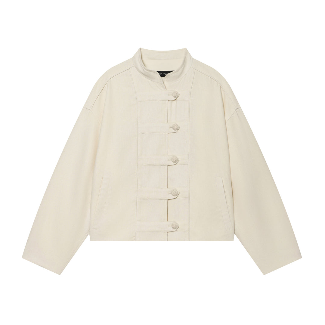 Damen Cropped Jacke mit Stehkragen und dekorativen Knotenknöpfen Shop Nory