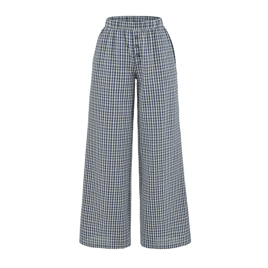 Damen Weite High-Waist Palazzo-Hose mit Gummibund und Knopfblende Shop Nory