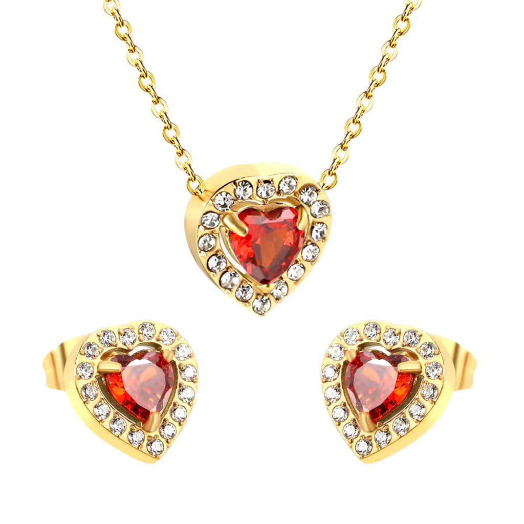 Damen Schmuckset mit funkelnden roten Zirkonia und elegantem Goldüberzug Shop Nory