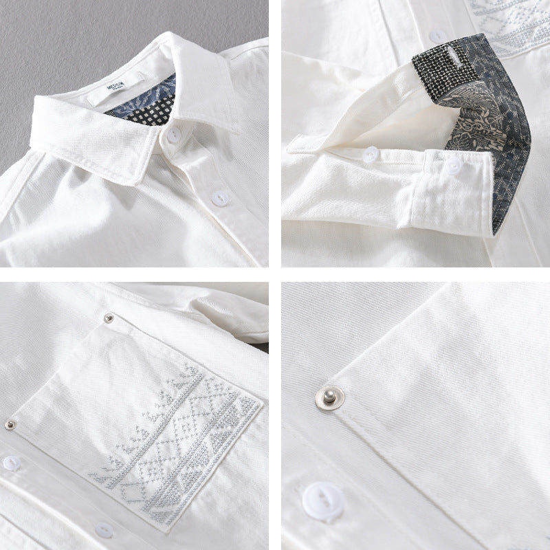 Herren Baumwoll-Overshirt mit Kontrastfutter, Brusttaschen und feiner Stickerei Shop Nory