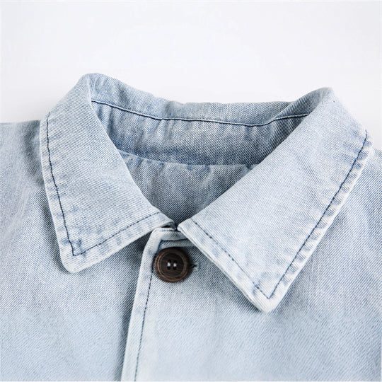 Unisex Leichter Oversize-Denimblouson mit Hemdkragen, elastischem Saum und Raglanärmeln Shop Nory