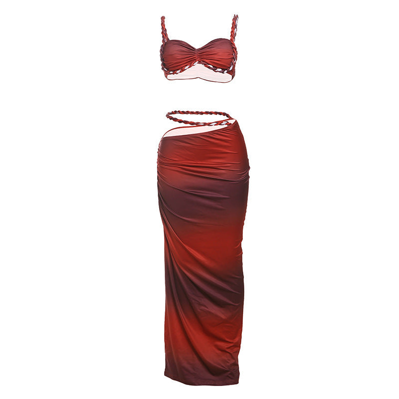Damen Oberteil und Maxi Rock Set