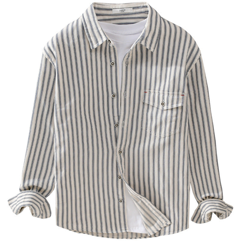 Herren Gestreiftes Overshirt aus leichter Baumwollmischung mit Brustklappe und Relaxed-Fit Shop Nory