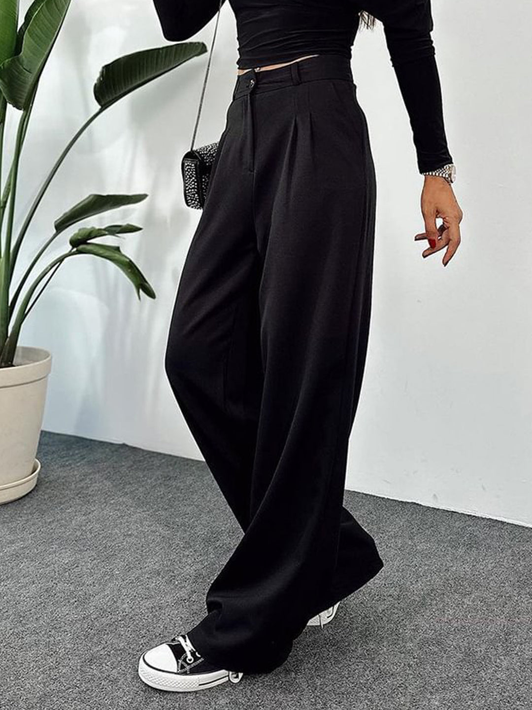 Damen Hochtaillierte weite Plissee-Hose mit weitem Bein Shop Nory